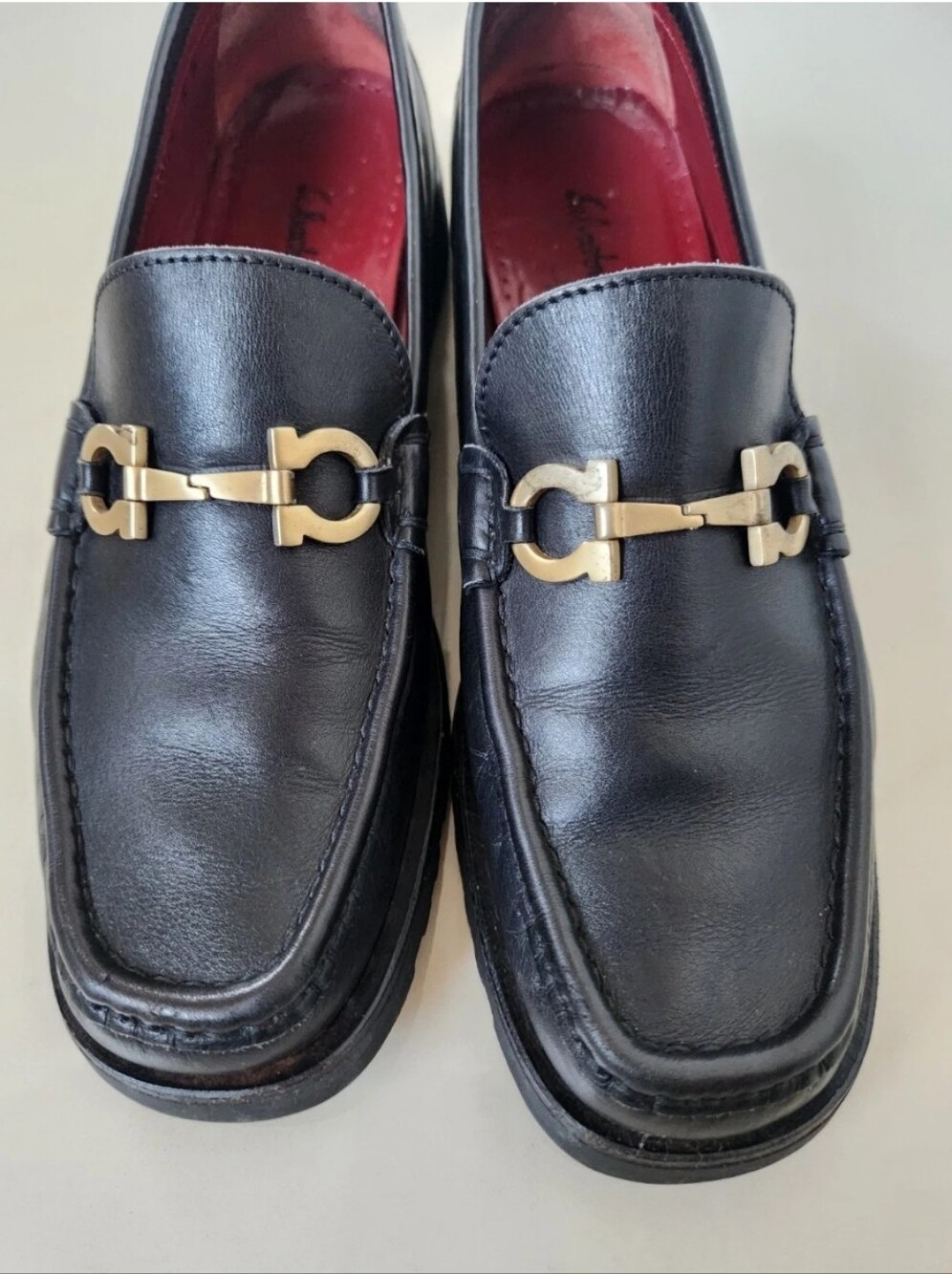 Women size 8 Salvatore Ferragamo Black and Red Loafers with Horsebit Detail - Picture 4 of 7